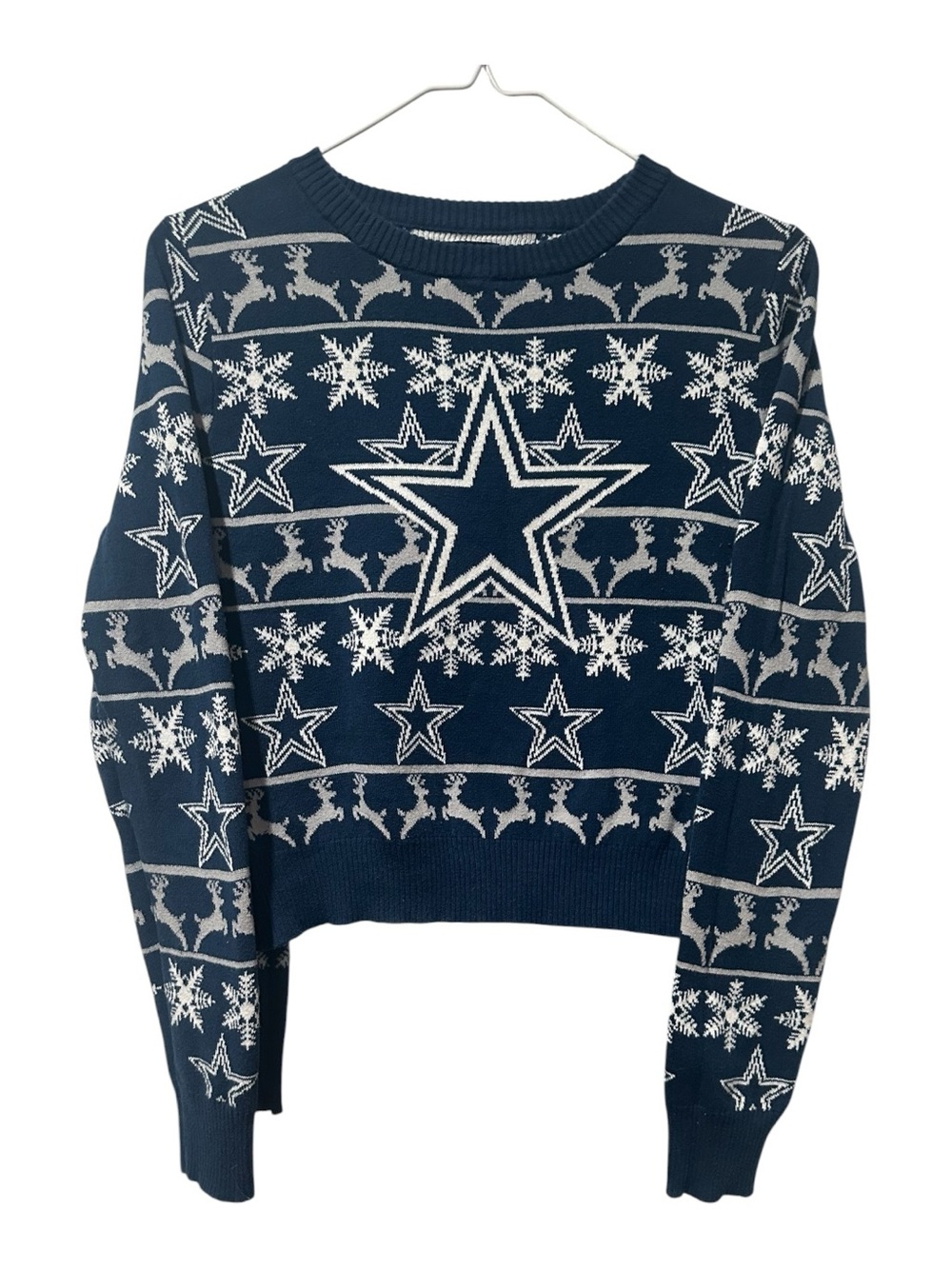 NFL Navy & White Dallas Cowboys Fair Isle Crew Cropped Sweater - Women - Picture 5 of 7